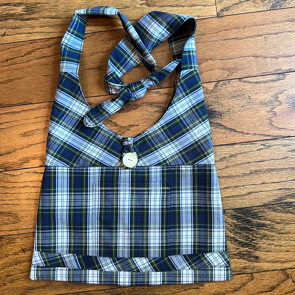New Scotch Plaid custom 13”x11 1/2” Tote, Front Pocket, Lined, Button close.